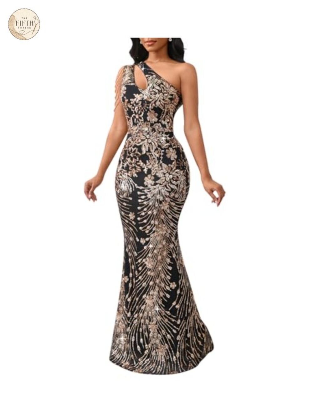 Sequin One Shoulder Tassel Mermaid Bodycon Maxi Formal Evening Dress